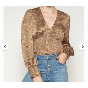 Lucy Paris Womens Medium Long Sleeve Babydoll Smock Top Y2K Polka Dot Gold Party